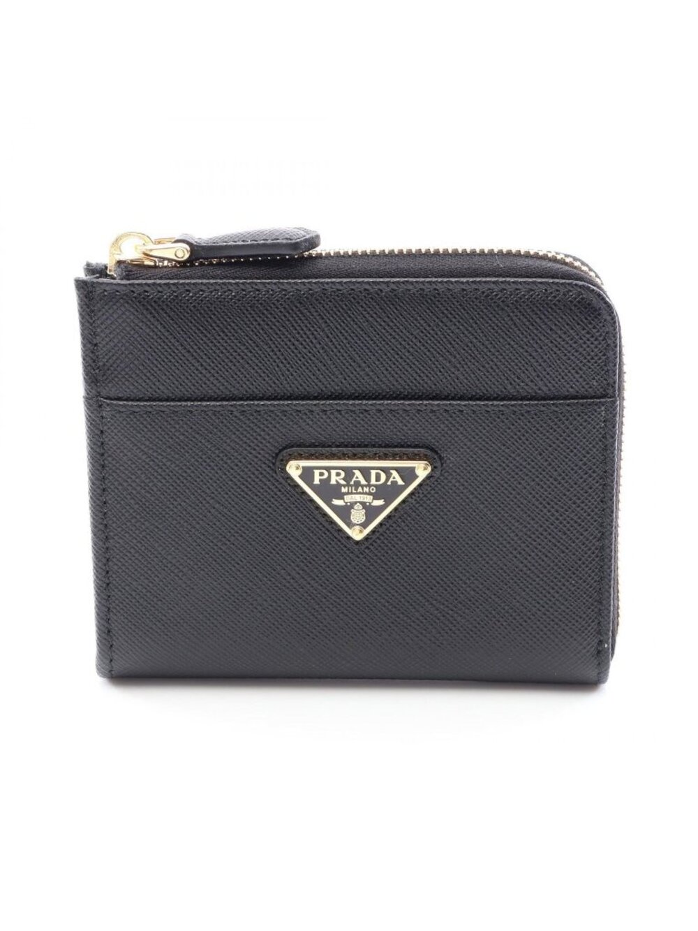 Prada Coin Purse Saffiano Triang L-shaped Zipper Leather